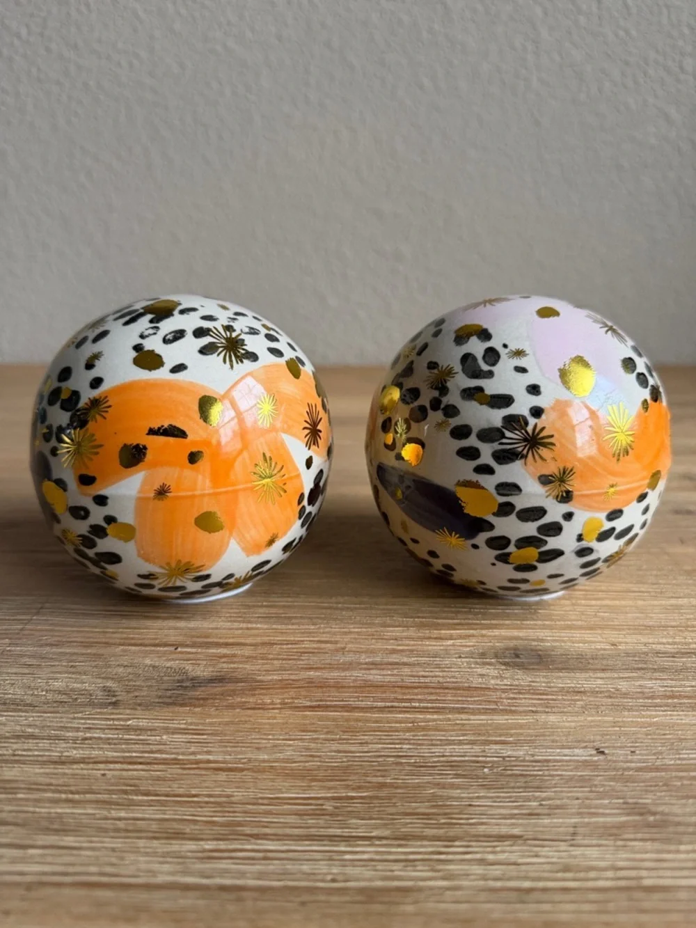 Pier 1 Ceramic Decorative Spheres in Orange, Gold, Black, White